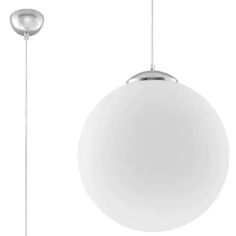 Bestseller UGO E27 függesztett mennyezeti lámpa üvegbúra gömb 30cm klasszikus ezüst és fehér SOLLUX
