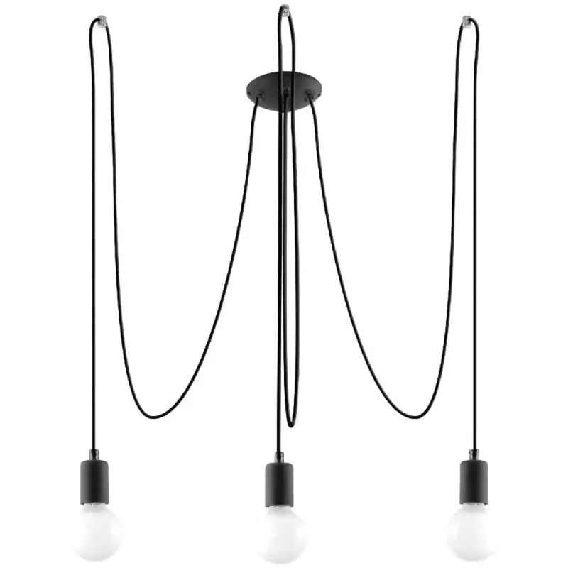 LED függesztett mennyezeti lámpa EDISON 3xE27 csillár fekete SOLLUX Kiárusítás