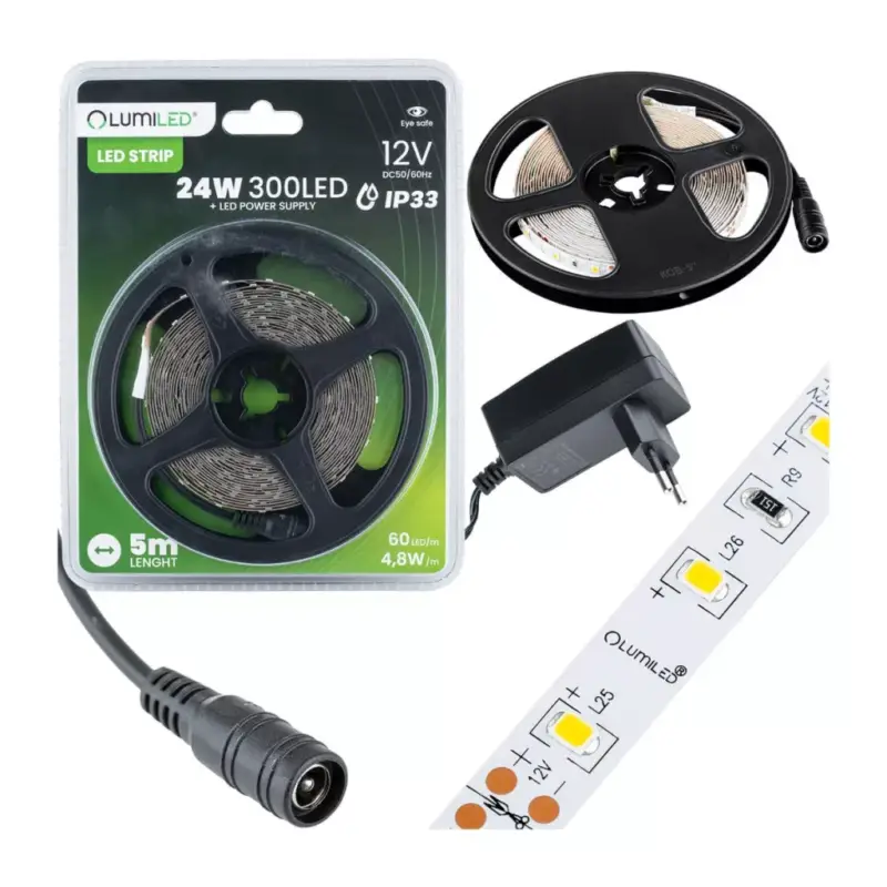 Legnépszerűbb Szett LED szalag szalag 12V 24W 300LED SMD 2835 semleges 8mm 5m + tápegység