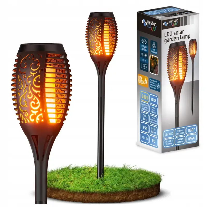 Lánghatású, napelemes LED-es kerti lámpa, 40 cm, IP65 Kiárusítás