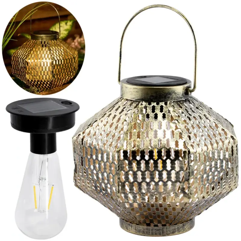 LED napelemes lámpa Lámpás kerti izzószál LANTERN függő fém réz Azonnali szállítás