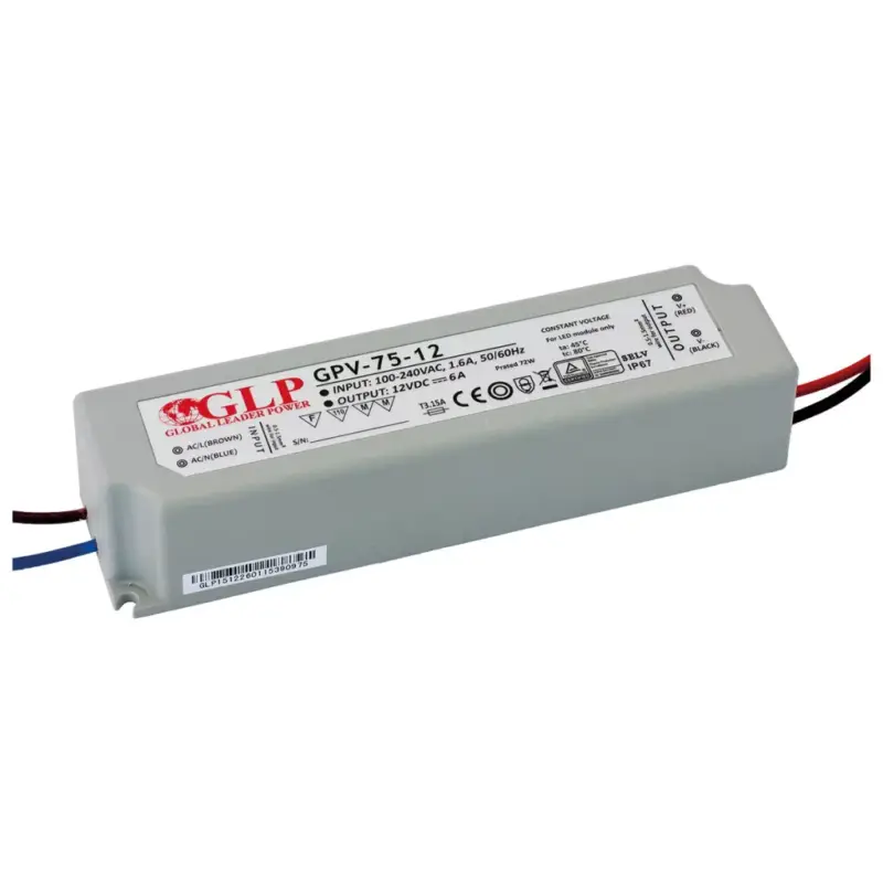 Népszerű FESZÜLTSÉG LED tápegység 24V 72W 3A GPV-75-24 GLP IP67 HERMETIC