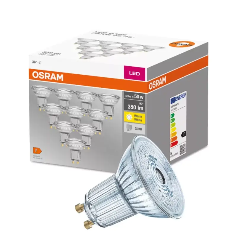 10PAK LED izzó GU10 4.3W = 50W 350lm 2700K Meleg 36° OSRAM Árengedmény