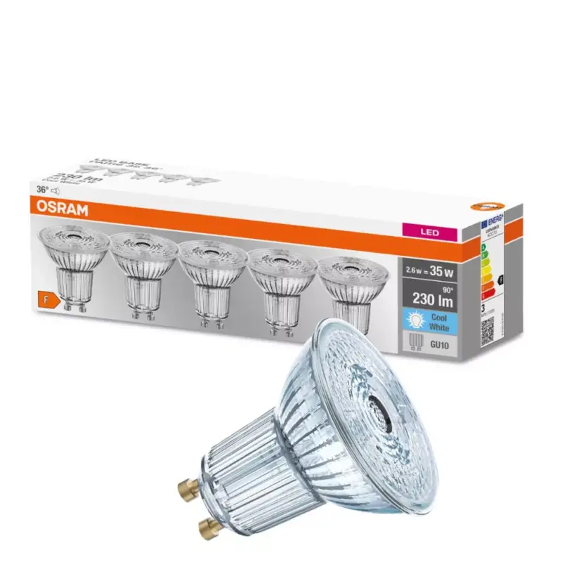 5PAK GU10 LED izzó 2.6W = 35W 230lm 4000K semleges 36° OSRAM alap Biztonságos vásárlás