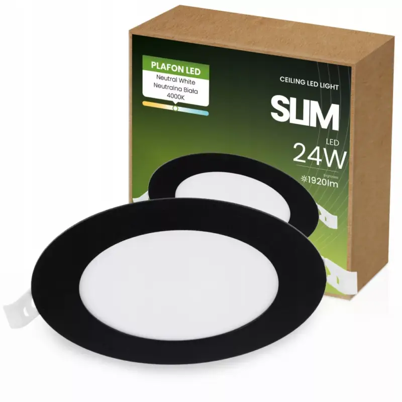 Exkluzív ajánlat LED panel mennyezeti 24W 4000K 1920lm 29cm körbe süllyeszthető fekete ECOLIGHT