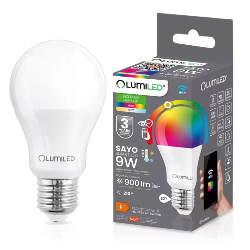 Kedvezmény E27 A60 LED izzó 9W = 60W 900lm RGB CCT szabályozható Smart TUYA WiFi SMART SAYO LUMILED