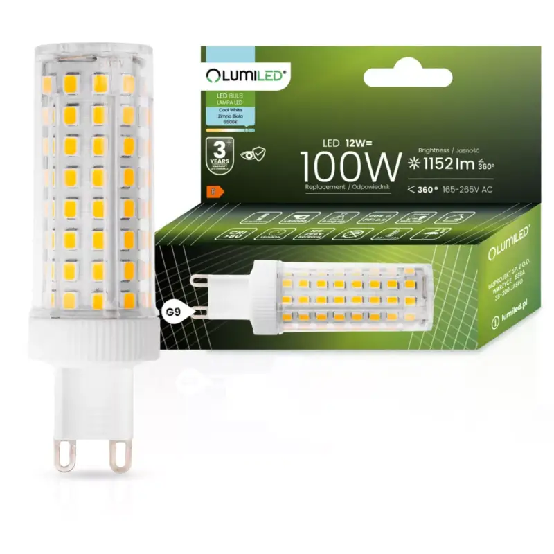 Újdonság G9 LED izzó KAPSZULA 12W = 100W 1152lm 6500K Hideg 360° LUMILED