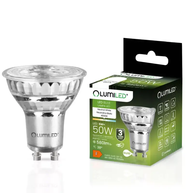GU10 LED izzó 6W = 50W 580lm 4000K semleges 38°-os üveg LUMILED Bestseller