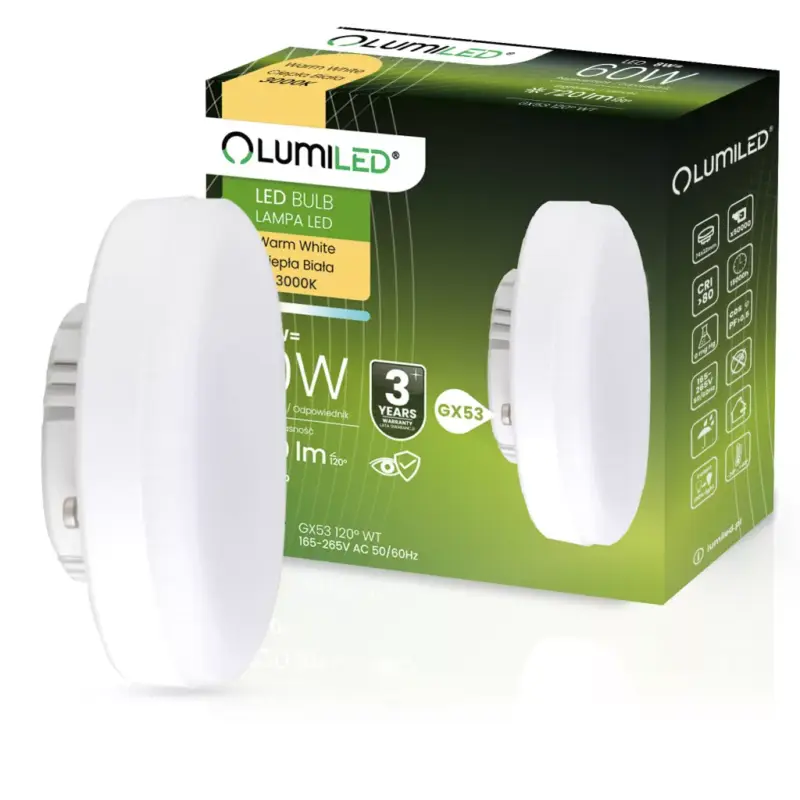 GX53 LED izzó 8W = 60W 720lm 3000K meleg 120° LUMILED Kihagyhatatlan ajánlat