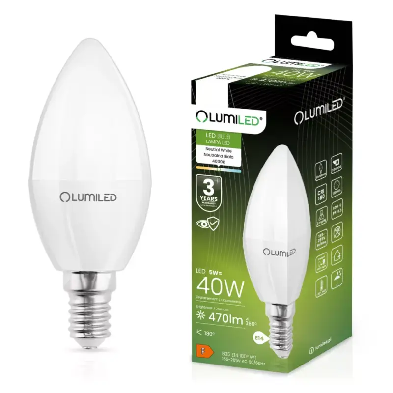 LED CANDLE izzó B35 E14 5W = 40W 470lm 4000K Semleges 180° LUMILED Szuper ajánlat