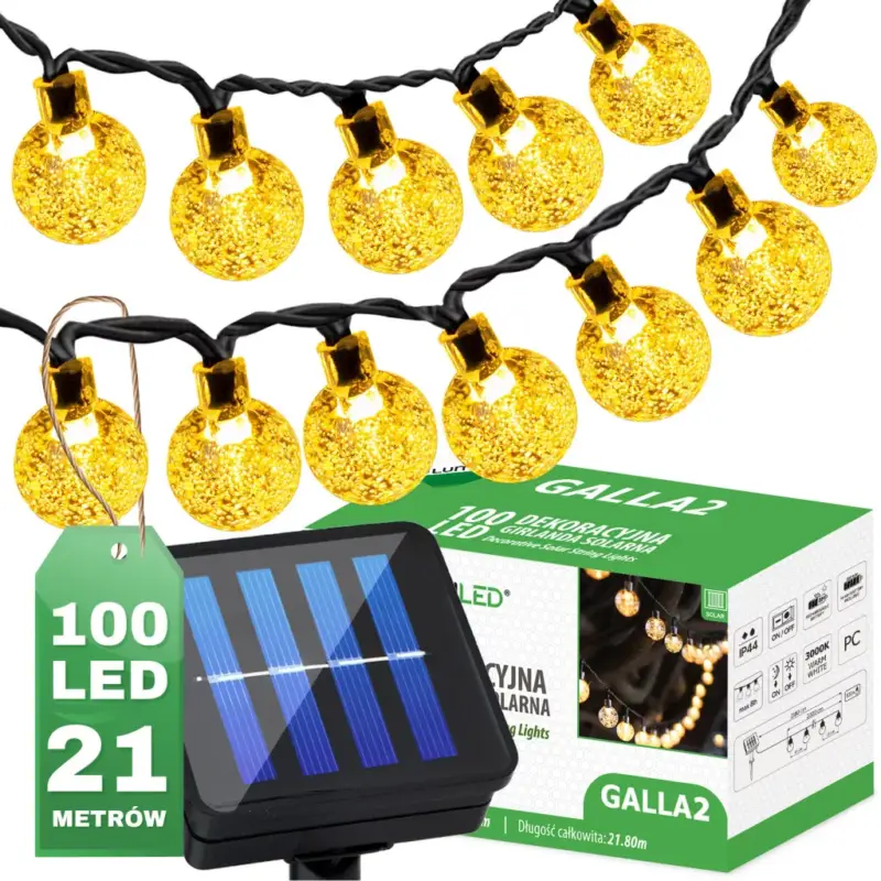 Ajánlat Kerti napelemes füzér 100x LED dekoratív golyók 21,8 m meleg 3000K GALLA2 LUMILED