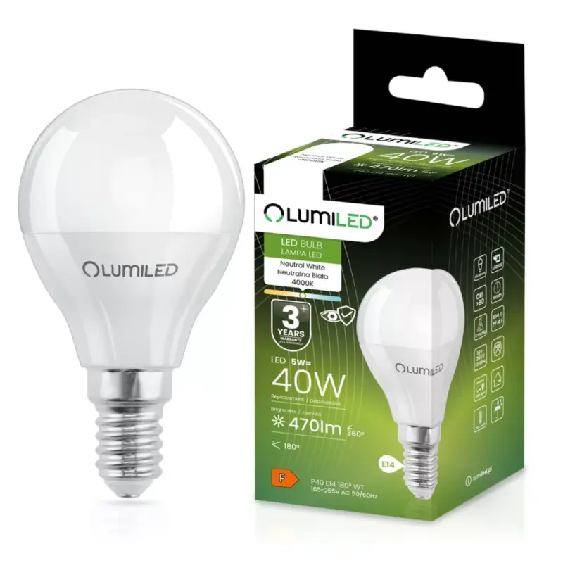 E14 P40 LED izzó 5W = 40W 470lm 4000K Semleges 180° LUMILED Olcsóbb