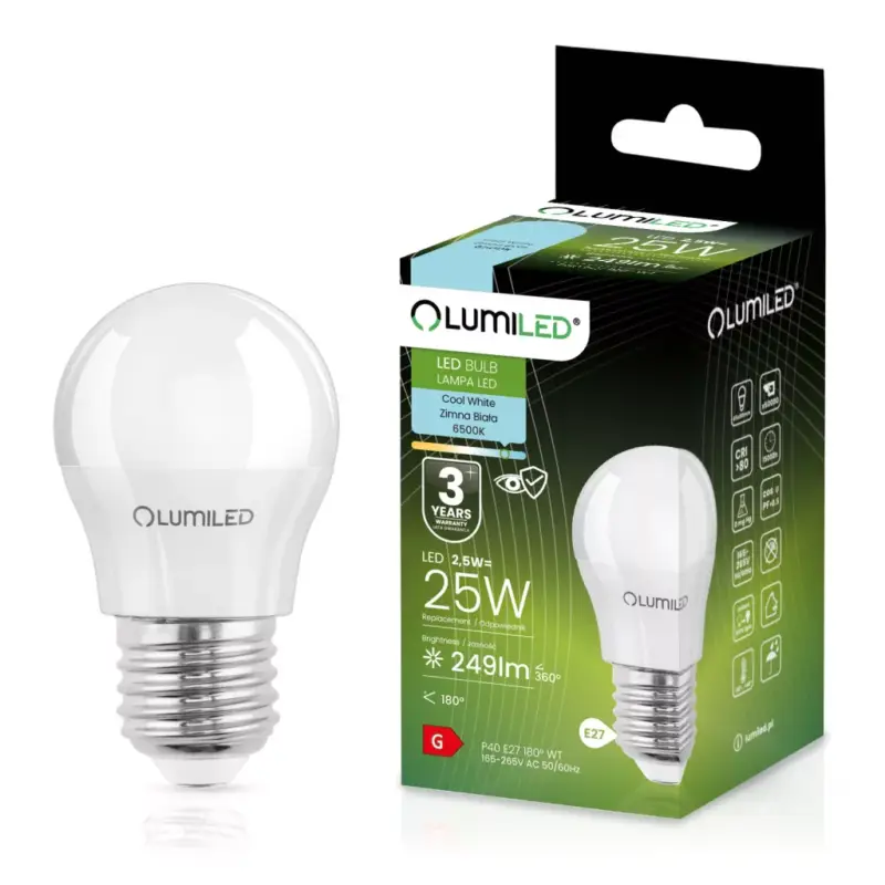 E27 P40 LED izzó 2.5W = 25W 249lm 6500K Hideg 180° LUMILED Utolsó esély
