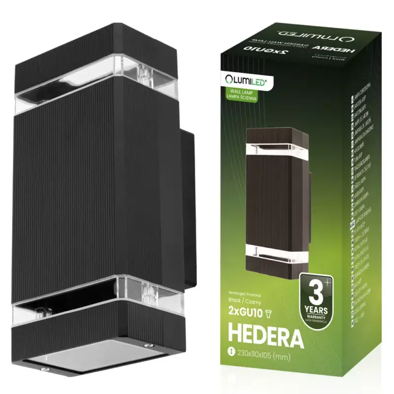 Biztonságos vásárlás Kerti lámpa Emelés fali lámpa fel és le GU10 Fekete HEDERA LUMILED