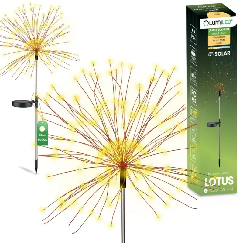 Napelemes LED-es kerti lámpa LOTUS Pitypang fában 80cm LUMILED Expressz szállítás