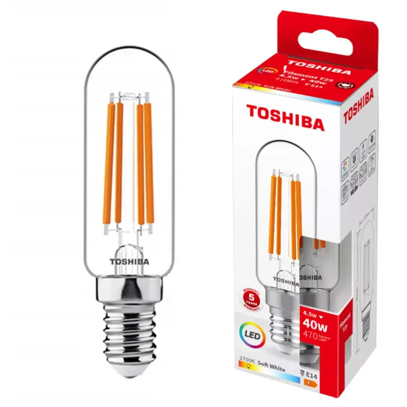 Legnépszerűbb LED izzó E14 T25 4,5W = 40W 470lm 2700K meleg izzószál TOSHIBA