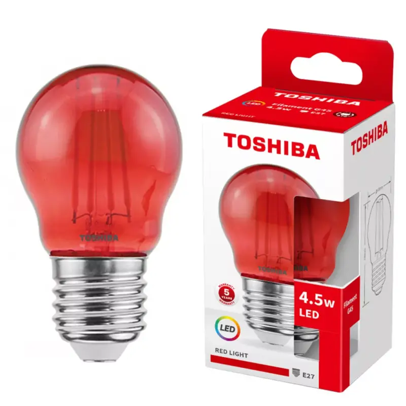 Prémium E27 G45 LED izzó 4,5 W = 40 W piros izzószál TOSHIBA