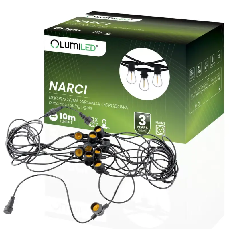 Szuper akció Outdoor Garden GIRLAND fénylánc 10m 10x E27 NARCI Lumiled