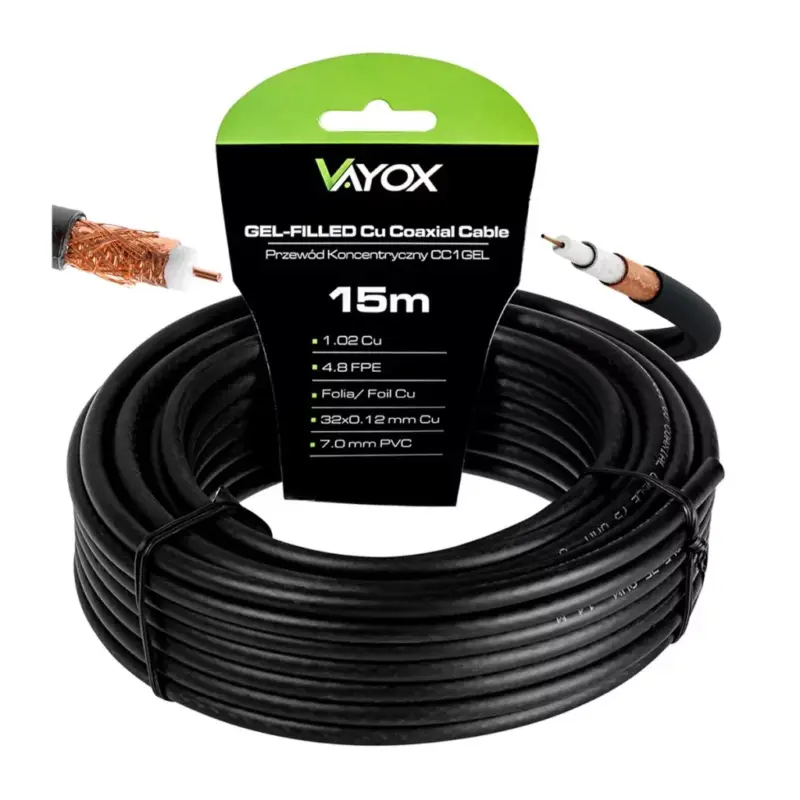 Biztonságos vásárlás Kábel koaxiális antenna kábel réz gél CU föld 4K Full HD fekete 15M VAYOX
