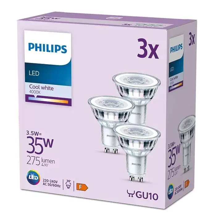 3x LED halogén izzó készlet GU10 PAR16 3.5W = 35W 275lm 4000K Semleges 36° PHILIPS Szuper ajánlat