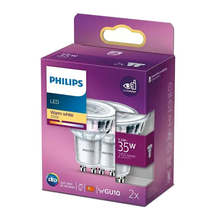 2x LED halogén izzó készlet GU10 PAR16 3.5W = 35W 255lm 2700K Meleg 36° PHILIPS Utolsó esély