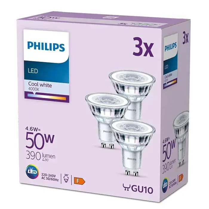 Akciós ár 3x LED halogén izzó készlet GU10 PAR16 4.6W = 50W 390lm 4000K Semleges 36° PHILIPS