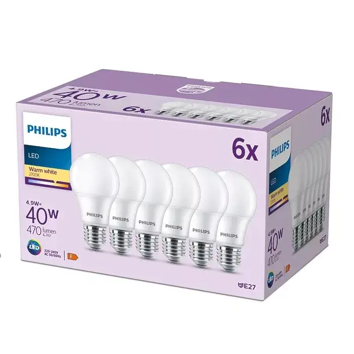 Utolsó esély db LED-es izzókészlet E27 A60 4,9W = 40W 470lm 2700K Meleg 180° PHILIPS