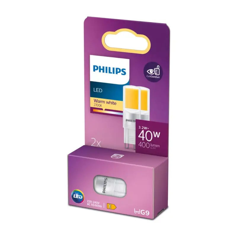 2 CSOMAG LED izzó G9 KAPSZULA 3.2W = 40W 400lm 2700K meleg PHILIPS Gyors szállítás