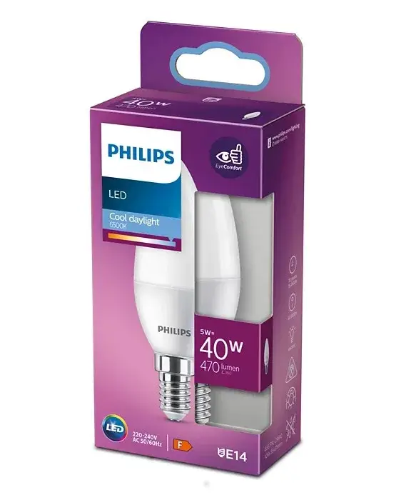 LED gyertyakörte E14 B35 4.9W = 40W 470lm 6500K Cold PHILIPS Nézd meg most