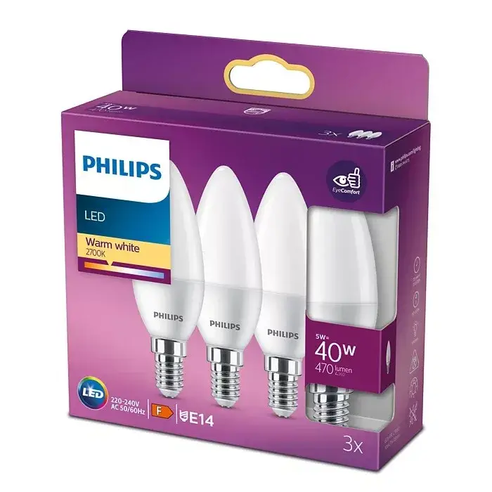 3 db LED-es gyertyakörte készlet E14 B35 4,9W = 40W 470lm 2700K meleg matt PHILIPS Utolsó esély