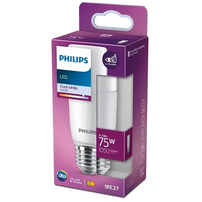 LED izzó E27 Stick 9.5W = 75W 1050lm 4000K Semleges 240° PHILIPS Biztonságos fizetés