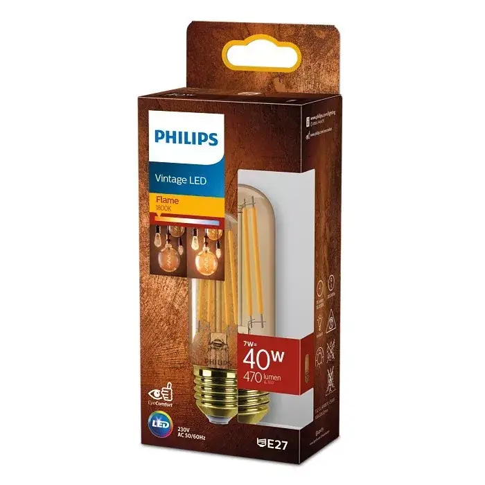 LED izzó E27 T32 7W = 40W 470lm 1800K meleg izzószál borostyán PHILIPS Legnépszerűbb