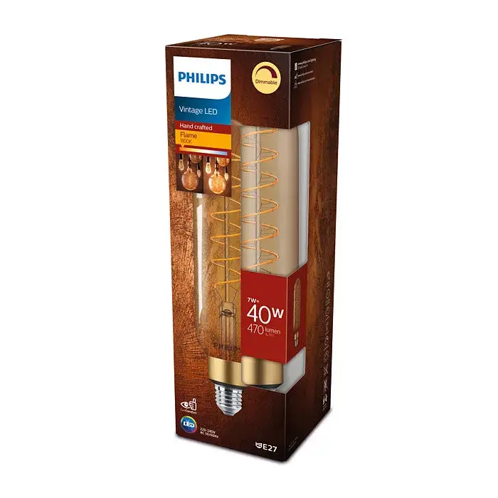 LED izzó E27 T65 7W = 40W 470lm 1800K meleg izzószál borostyán PHILIPS szabályozható Gyors szállítás