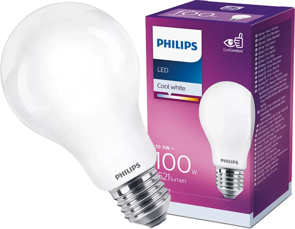 LED izzó E27 A60 10.5W = 100W 1521lm 4000K Semleges 300° PHILIPS Classic Outlet