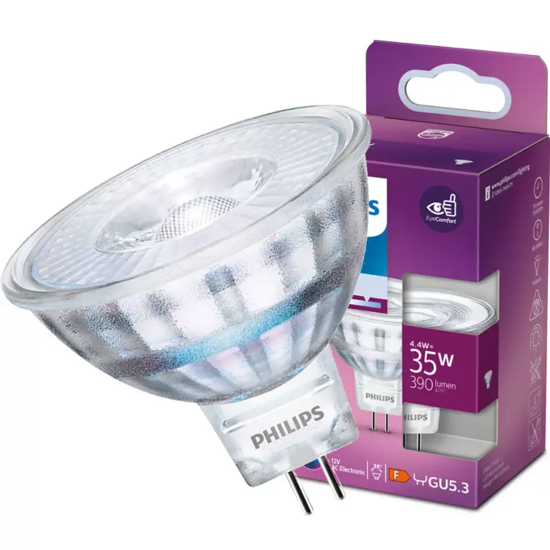 Szezonális akció LED izzó GU5.3 MR16 4.4W = 35W 390lm 4000K Semleges 36° 12V PHILIPS