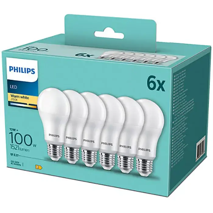 Különleges ajánlat 6PAK LED izzó E27 13W = 100W 1521lm 2700K meleg PHILIPS