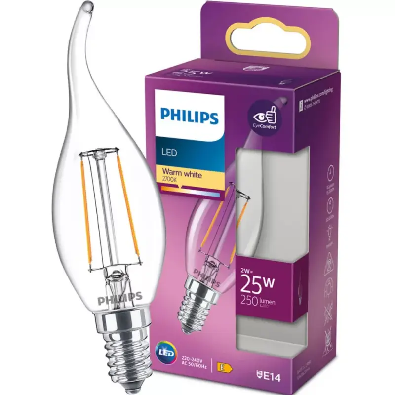 LED izzó E14 BA35 2W = 25W 250lm 2700K meleg izzószál PHILIPS Utolsó esély