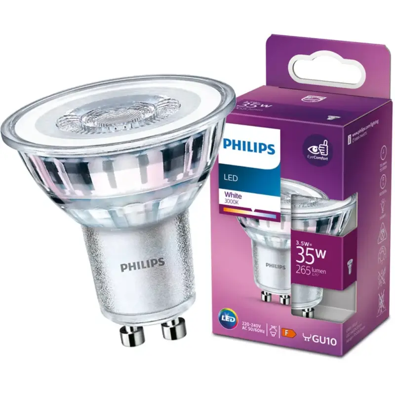 Csak ma LED izzó GU10 3.5W = 35W 265lm 3000K Meleg 36°-os spotlámpa PHILIPS