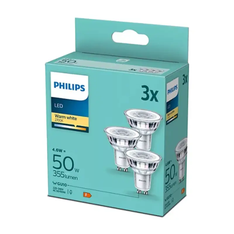 3PAK LED izzó GU10 4.6W = 50W 355lm 2700K Meleg 36° PHILIPS Legjobb ár