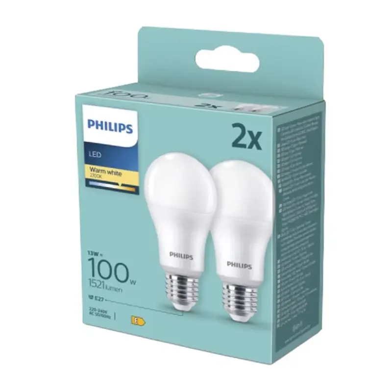 2PAK LED izzó E27 A60 13W = 100W 1521lm 2700K Meleg PHILIPS Ajánlat