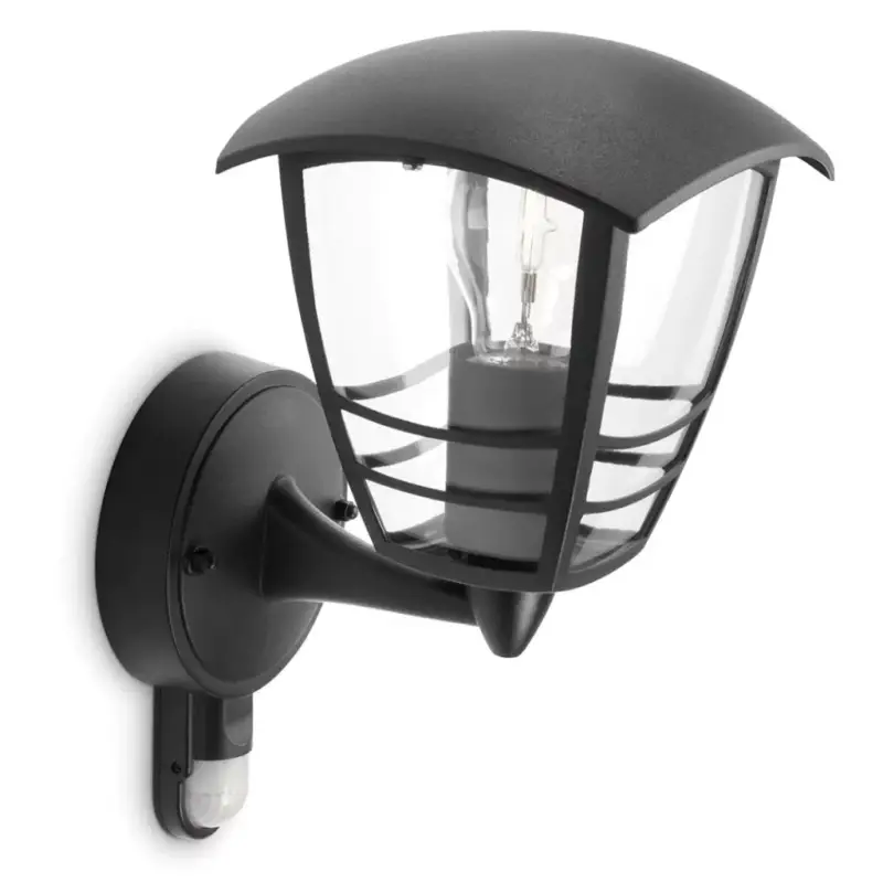 Árcsökkenés Kerti LED fali lámpa CREEK myGarden E27 IP44 homlokzati lámpa mozgásérzékelővel Fekete PHILIPS