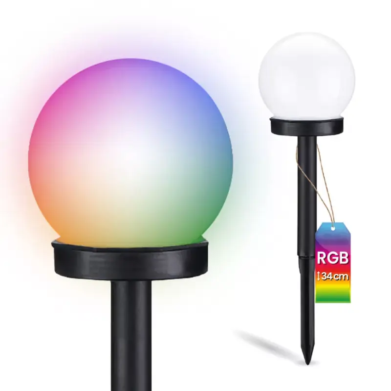Akciós ár Napelemes kerti lámpa LED ATRIS hajtott fehér golyós 10cm RGB LUMILED
