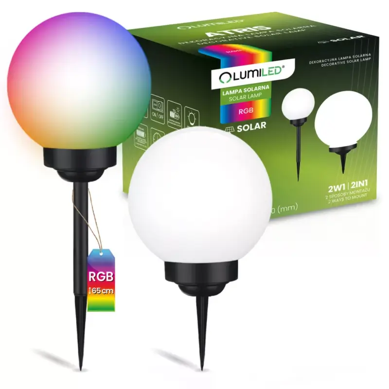 Olcsóbb Napelemes kerti lámpa LED ATRIS Földre szerelhető fehér golyós 30cm RGB LUMILED