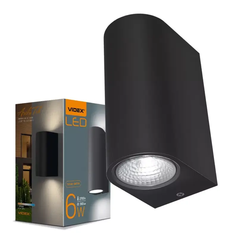 Biztonságos fizetés Kerti fali lámpa kültéri LED homlokzati lámpa 6W 600lm 2700k meleg fekete PELLE Videx