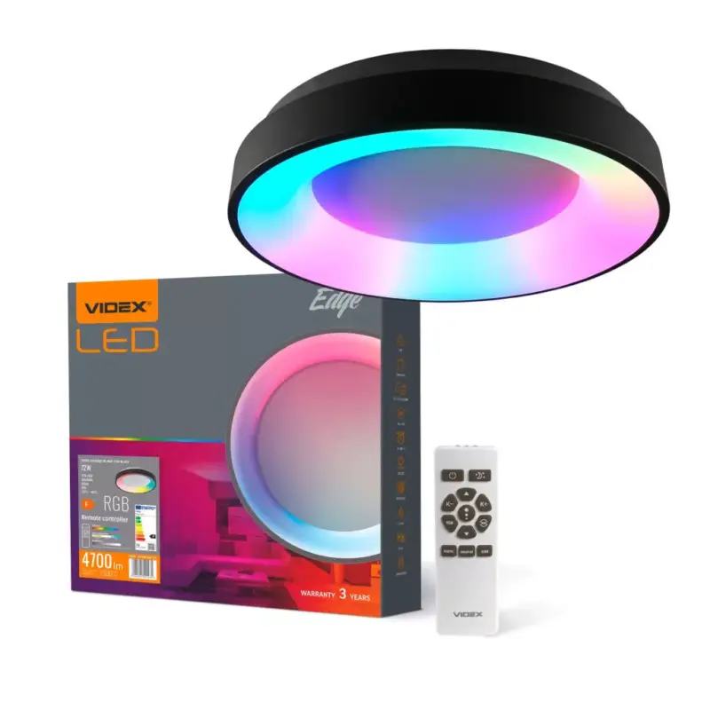 LED mennyezeti lámpa, felületre szerelt 72W 7500lm 2700-6000K CCT + RGB fekete fényerőszabályzó + EDGE Videx távirányító Azonnal elérhető