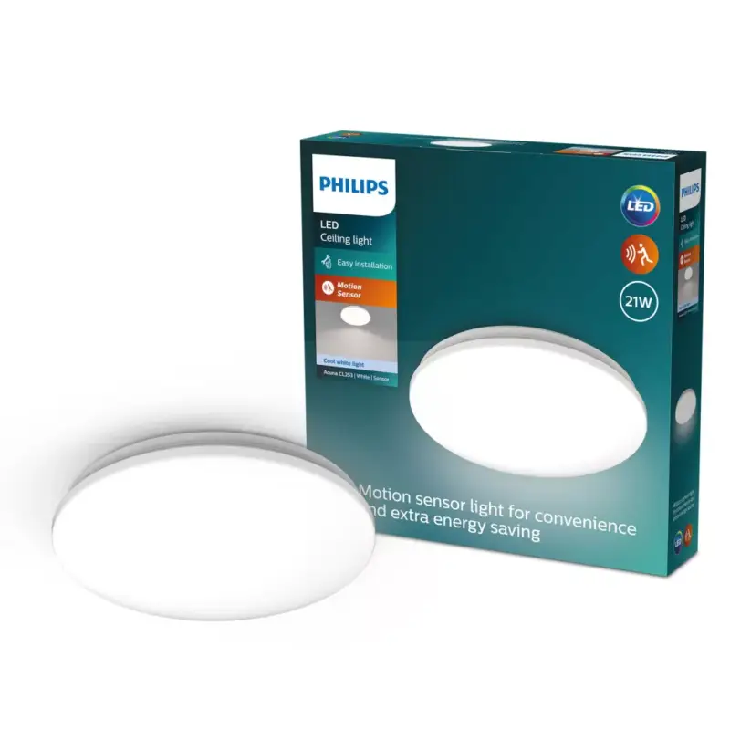 Akció Mennyezeti lámpa LED mennyezeti lámpa 21W 2900lm 4000K Alkonyat érzékelővel Fehér Acuna Philips