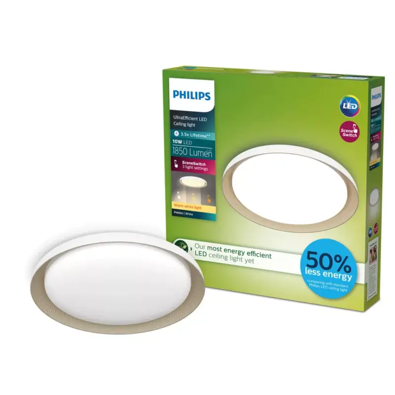 Utolsó esély Mennyezeti lámpa LED mennyezeti lámpa 10W 1850lm 2700K SceneSwitch Fehér Pebblo Ultra Hatékony Philips