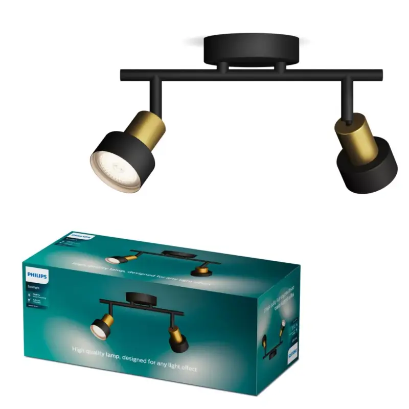 Kihagyhatatlan ajánlat Mennyezeti lámpa spotlámpa 2x GU10 fekete-réz vezeték Philips