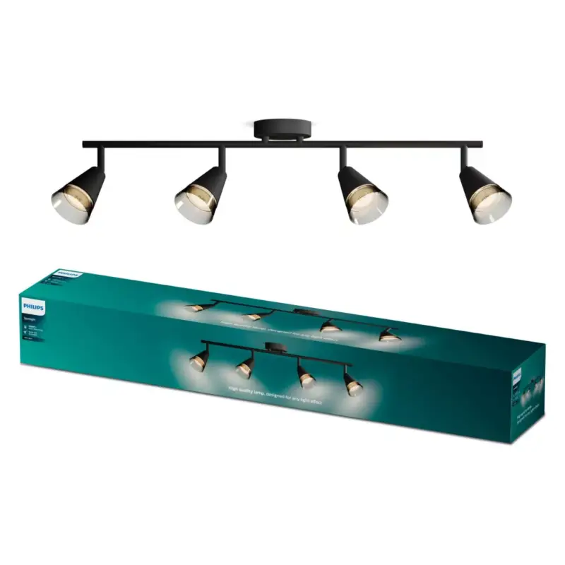Azonnali szállítás Mennyezeti lámpa spotlámpa, felületre szerelt 4x GU10 fekete hasított Philips