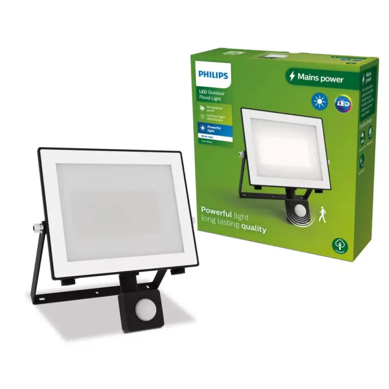 Csak ma LED-es reflektor lámpa spotlámpa 50W 5400lm 3000K IP65 mozgás- és alkonyérzékelővel, Black Lois Philips